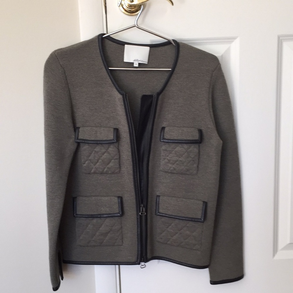 3.1 Phillip Lim knit zipper jacket w/leather trim